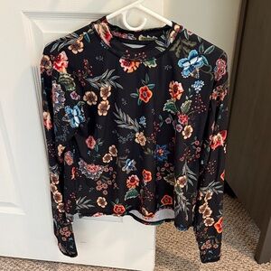 Johnny Was Floral Long Sleeve Top - Black and Multicolor